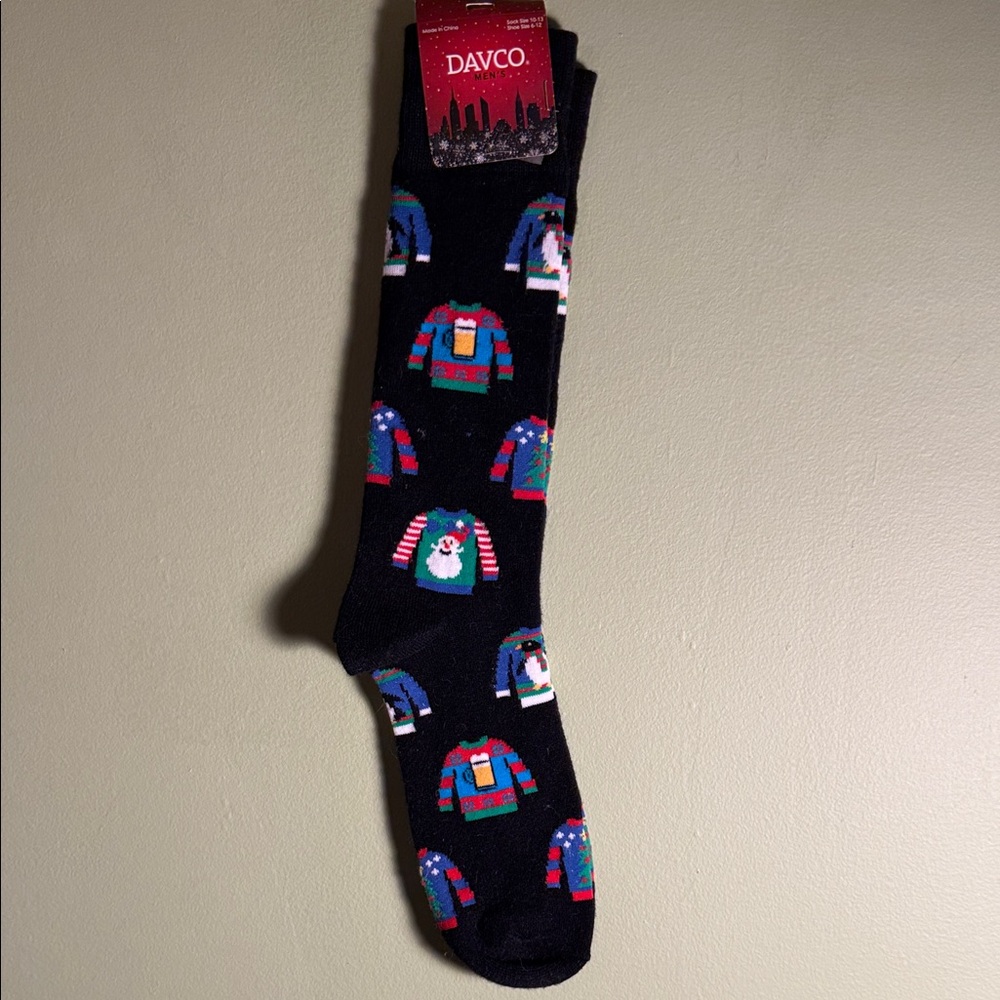 Davco Men’s Black Novelty Holiday Sweater Dress Socks